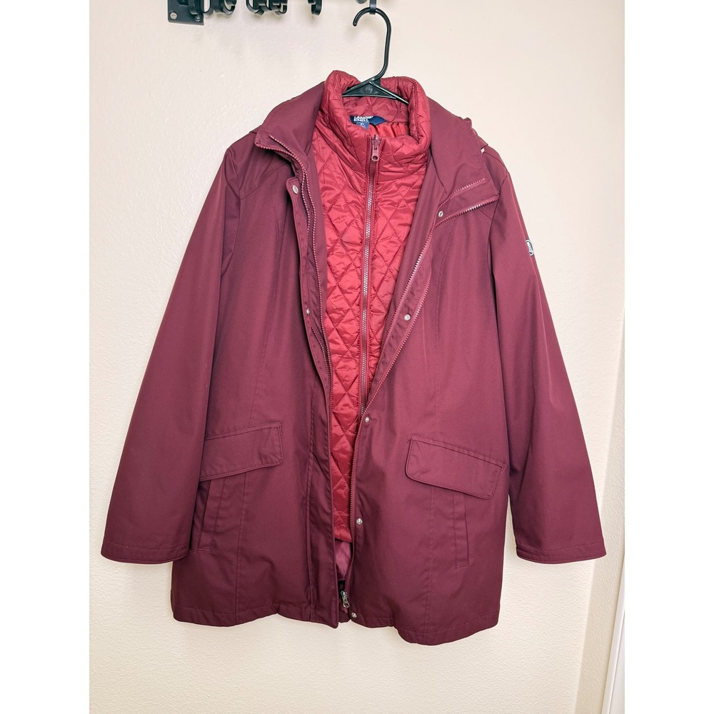 Lands End Mens XL 3-in-1 Parka Jacket + Removable Quilted Puffer Vest Burgundy